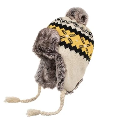 Abbildung von Damen Strickmütze Peruanische Beanie Mütze Winter Warm Wolle Häkeln Quaste Peru Skimütze Kappe mit Ohrenklappen Pom () Gr. 6 7/8/7 1/4, beige
