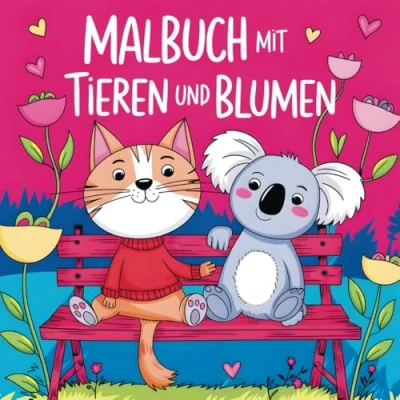 Abbildung von Malbuch mit Tieren und Blumen: Entspannendes Ausmalbuch für Erwachsene, kreative Motive von Blumen Achtsamkeit Stressabbau