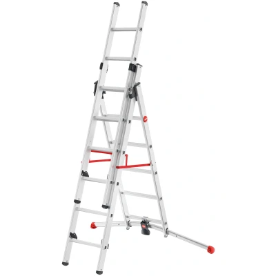 Abbildung von Hailo Anlegeleiter &quot;S100 ProfiLOT&quot;, Aluminium Kombileiter 3 teilig, 2x6 + 1x5 sprossig