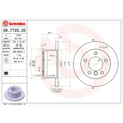 Abbildung von BREMBO 08.7725.20 Bremsscheibe 272 16 5 voll hochgekohlt MERCEDES BENZ: G Klasse SUV, Sprinter 3 T Kastenwagen, Pritsche/Fahrgestell