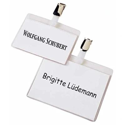 Abbildung von VELOFLEX 2020000 Namensschild Velocard 90 x 54 mm, mit Hosenträgerclip, 25er Packung, transparent