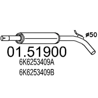 Abbildung von MTS 01.51900 Mittelschalldämpfer 900 SEAT: Ibiza 2, Cordoba I Limousine, Vario, VOLKSWAGEN: Polo III Classic, Variant