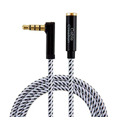 Abbildung von CableCreation Headset Verlängerung kabel 3m, 4 Polig TRRS 3.5mm Audio Verlängerungskabel Stecker auf Buchse, 90 Grad Rechtwinklig Auxiliary Verlängerungskabel, Mikrofon Kompatibel, 10FT/ Schwarz&amp;Weiß