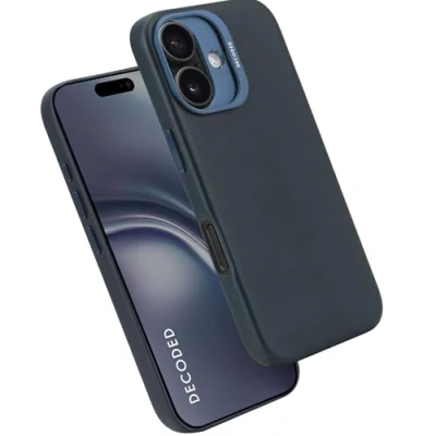 Abbildung von DECODED Lederhülle für iPhone 16, Echt ECCO Leder Hülle, Kompatibel mit MagSafe, Stoßfest Schutzhülle, Handyhülle, Navy Blau