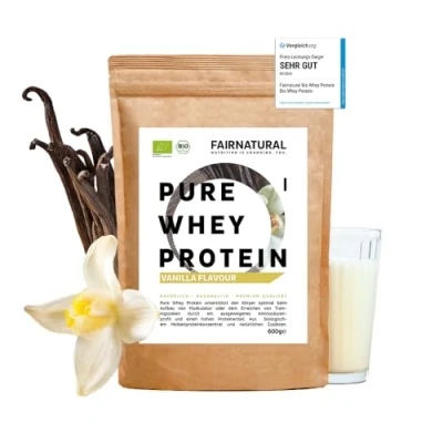 Abbildung von Bio WHEY Protein Pulver Vanille ohne Chemie [Regional aus Deutschland] Hochwertige Eiweiß Shakes » 100% NATÜRLICH « 600g Premium Molkenprotein Soja
