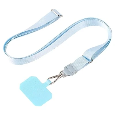 Abbildung von mtb more energy Universal Handykette SoftBand Hellblau Metallteile Farbe Silber kompatibel mit vielen Handyhüllen hochwertiges glänzendes Band zum Umhängen