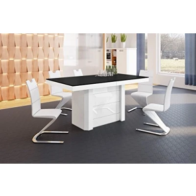 Abbildung von HU Design Esstisch HE 777 Hochglanz oder Matt/ausziehbar auf 5 Verschiedene Maße 140/188 / 236/284 332 cm (Schwarz Matt/Weiß Kombination)