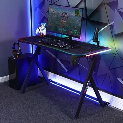Abbildung von X Rocker Lumio Gaming Schreibtisch mit RGB Beleuchtung &amp; App Steuerung schwarz