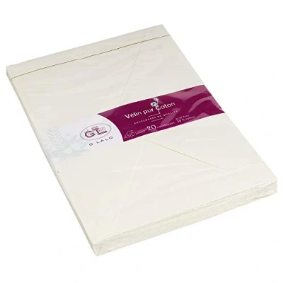 Abbildung von G.Lalo Lalo 20900L Pack mit 20 Umschläge, gefüttert, 16,2x22,9 cm, 125g, Velinpapier, 1 Pack, Creme