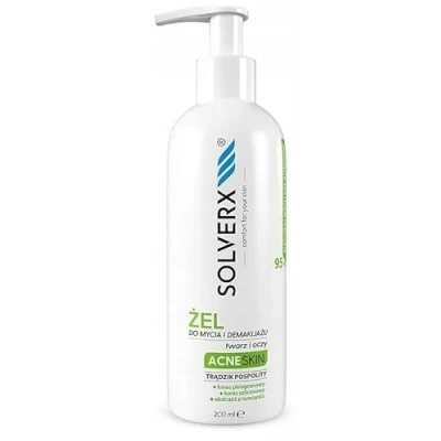 Abbildung von SOLVERX_Acne Hautreinigungs und Abschminkgel für Gesicht Augen bei Akne fettiger Haut 200ml