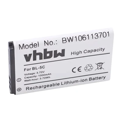 Abbildung von vhbw Akku kompatibel mit Nokia 1100, 1110, 1111, 1112, 1200, 1208, 1600, 2310 Handy, Smartphone, Telefon ersetzt BL 5CA (1000mAh, 3.7V, Li Ion)