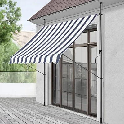 Abbildung von pro.tec Klemmmarkise »Stem« ohne Bohren Stahlgestell 150x120x220 309 cm Dunkelblau/Weiß