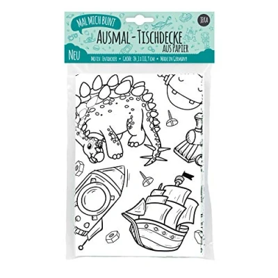 Abbildung von Papier Tischdecke zum Ausmalen, Motiv Entdecker, Ausmalbilder Jungen, Ausmalen Dino, Kindergeburtstag Deko, bemalbare Tischdecke, Mal Mich Bunt