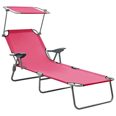 Abbildung von vidaXL Sonnenliege mit Sonnenschutz Zusammenklappbar Gartenliege Strandliege Freizeitliege Gartenmöbel Liege Campingliege Relaxliege Stahl Rosa