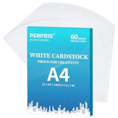 Abbildung von 60 Blatt Weiß Cardstock 300gsm 110lb A4 Schweres Papier Dickes zum Drucken für, DIY Kartenherstellung, Einladungen, Postkarten, Visitenkarten PAC01WH060