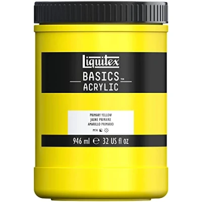 Abbildung von Liquitex 8870362 Basics Acrylfarbe, monopigmentierte Künstlerpigmente, lichtecht, mittlere Viskosität, Archivqualität, seidenglänzender Finish, 946ml Topf Primärgelb