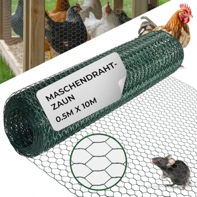 Abbildung von STREND PRO Maschendrahtzaun PVC 0,5m x 10m 0,9 mm, 16mm HEX Kaninchendraht, Hasendraht, Volierendraht für Garten &amp; Tierhaltung Hasengitter, Hühnerzaun, Gartenzaun