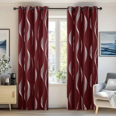 Abbildung von Deconovo Blickdichter Vorhang mit Ösen, Blickdichte Gardinen verdunkelungsvorhang für Wohnzimmer, 183x132 cm(HöhexBreite), Rot, 2er Set
