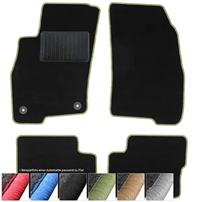 Abbildung von moto MOLTICO Fußmatten Auto Velours Autoteppiche Schwarz Automatten Set 4 teilig passend für FIAT 500L ab 2012 (Grüne Ziernähte)