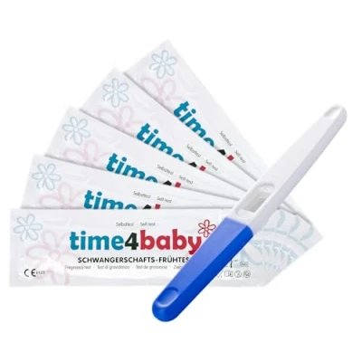 Abbildung von 5 x Time4Baby Mittelstrahl Schwangerschaftstest I Frühschwangerschaftstest Frühtest 6 Tage vor dem Ausbleiben der Periode testen
