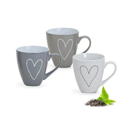 Abbildung von matches21 HOME &amp; HOBBY Tasse Grosse Kaffeetassen Landhaus Stil Herzen Kaffeebecher, Keramik, Tee Kaffee Becher, Vintage, weiss grau beige, 400 ml