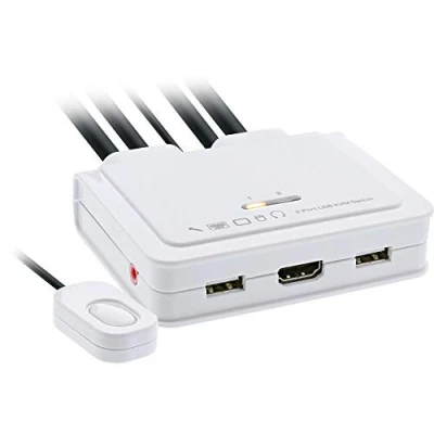 Abbildung von InLine 62614I KVM Switch, 2 fach, USB C + HDMI zu HDMI, 4K, mit Audio, integr. Kabel