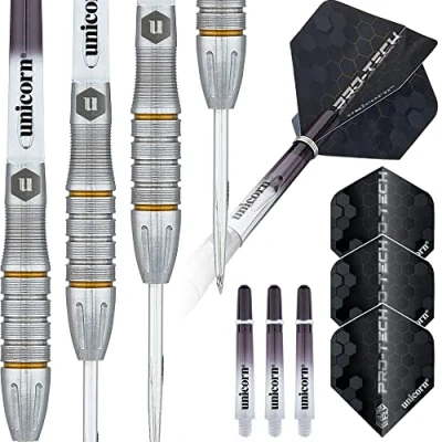 Abbildung von Unicorn Protech Style 5 Dartpfeile mit Stahlspitze, Silber/Gold, 27 g