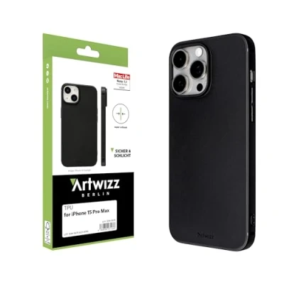 Abbildung von Artwizz TPU Case Schutzhülle kompatibel mit iPhone 15 Pro Max Elastische Hülle, Kratzresistent, Ultra Dünn Matt Schwarz