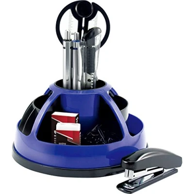 Abbildung von Pavo 8016716 Premium Desk Organizor Schreibtisch Set/Stiftehalter mit Rotation, inklusiv 9 teiligem Zubehör, Blau/Schwarz