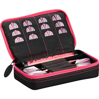 Abbildung von Casemaster Unisex Erwachsene Black with Pink Trim Dart Case Plazma, Rosafarbener Rand