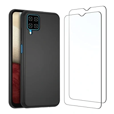 Abbildung von NEW&#039;C Hülle für Samsung Galaxy A12, M12 Ultra Thin Silikon Schwarz und 2 x Panzer Schutz Glas Anti Scratch