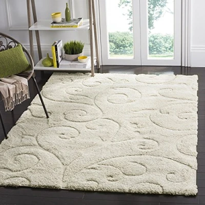 Abbildung von SAFAVIEH Zottelig Teppich für Wohnzimmer, Esszimmer, Schlafzimmer Florida Shag Collection, Hoher Flor, Creme und Creme, 99 X 160 cm