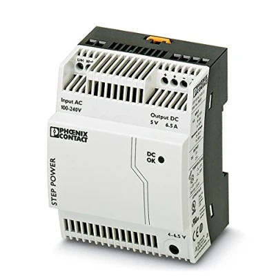 Abbildung von PHOENIX CONTACT STEP PS/1AC/5DC/6.5 Primär Getaktete POWER Stromversorgung zur Tragschienenmontage, 1 phasig Eingang, 5 V DC / 6,5 A Ausgang
