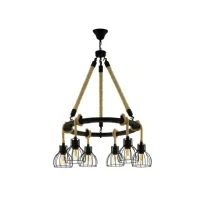 Abbildung von Eglo 43194 Pendelleuchte RAMPSIDE Stahl schwarz, Holz braun E27 6X28W Ø76cm H:109cm dimmbar