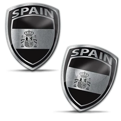 Abbildung von Biomar Labs 2 x Aufkleber 3D Gel Silikon Abzeichen Stickers Auto Motorrad Fahrrad Fenster Tür PC Handy Tablet Laptop Spanien Spanisch Silber Flagge Flag Fahne F 228