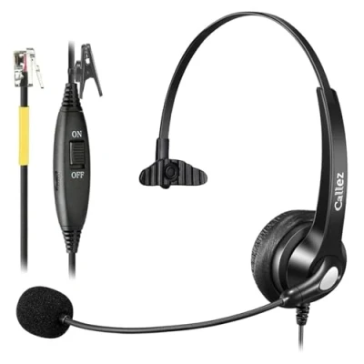 Abbildung von Festnetz Telefon Headset mit Mikrofon Noise Cancelling, RJ9 Kompatibel Yealink T41 T42S T46S T48S Avaya 1608 9608 Cisco 7905 7911 Grandstream GXP2140 Office IP Handys