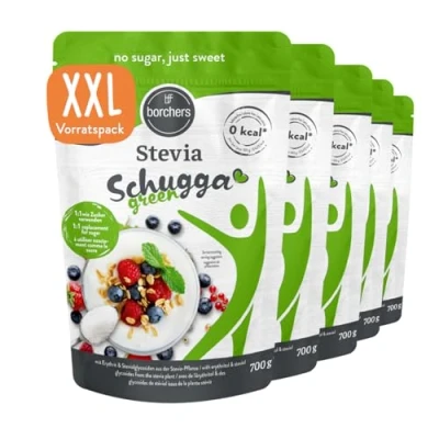 Abbildung von BORCHERS Stevia, Kristalline Streusüße 5x 700g, Stevia Erythrit Mischung, 1:1 wie Zucker, kalorienfrei &amp; zuckerfrei, Zuckerersatz, Süßungsmittel, Zuckeralternative, XXL Vorteilspack