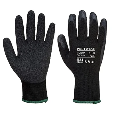 Abbildung von Portwest Grip Latex Handschuh, Größe: L, Farbe: Schwarz, A100K8RL