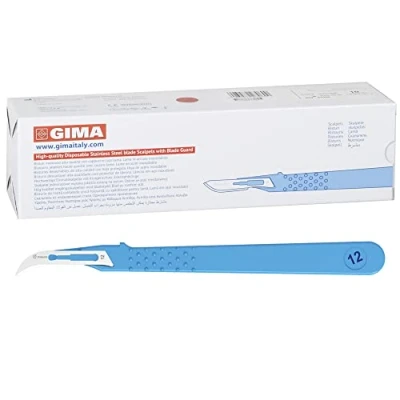 Abbildung von Gima Sterile Skalpelle aus rostfreiem Edelstahl, Handgriff ABS, zum Einmalgebrauch, Standard, Nr. 12, 10 einzeln verpackte
