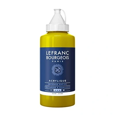 Abbildung von Lefranc Bourgeois 300472 Fine Acrylfarbe Gelber Ocker, 750ml Flasche, cremige auf Wasserbasis, schnell trocknend, lichtecht, wasserfest
