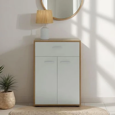 Abbildung von CARO Möbel Highboard TOMMY, Kommode Sideboard Schrank in Sonoma Eiche / weiß 2 Türen Anrichte High