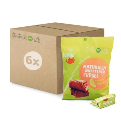 Abbildung von SUPER FUDGiO Bio Bonbons Karamell und Limette Vegan Glutenfrei Organic Karamellbonbons ohne Palmöl mit Kokosmilch Kokosnusszucker 6x150g Multipack