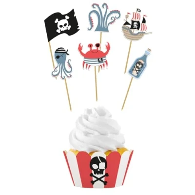 Abbildung von 12 tlg. Muffin und Picker Set * JOLLY ROGER PIRATEN als Kuchen Deko zum Kindergeburtstag Party 6 Cupcakes Motivpicker Pirates Picks Kinder Geburtstag