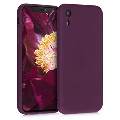 Abbildung von kwmobile Hülle kompatibel mit Apple iPhone XR gummierte TPU Silikon Handyhülle Schutzhülle für kabelloses Laden Case in Bordeaux Violett