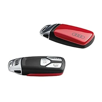 Abbildung von Audi 8W0071208BY3U Schlüsselblende Cover, mit Ringe Logo, nur für Schlüssel 4M0959754 8W0959754 8S0959754 *mit* Chromspange (tangorot)