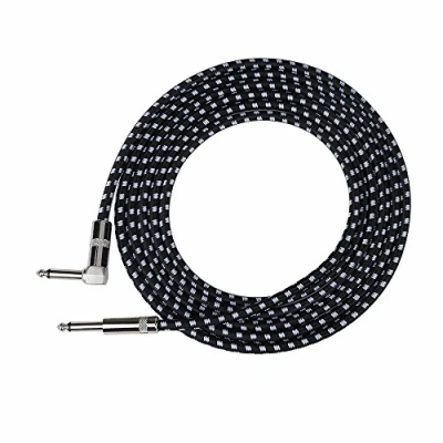 Abbildung von Rayzm Gitarrenkabel 5 m geräuschloses Gitarren /Basskabel, 1/4&quot; geflochtenes, abgewinkeltes TS Mono Instrumentenkabel mit gewebtem Tweed Mantel