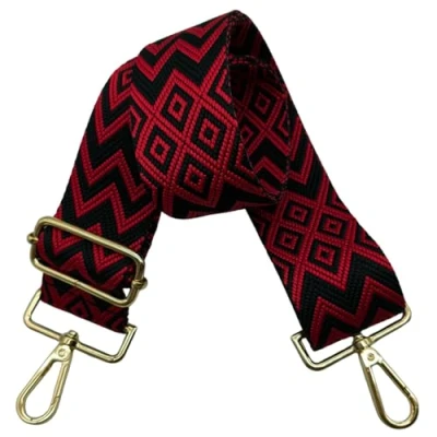 Abbildung von 5cm Taschengurte Breit, Verstellbarer Schultergurt für Tasche, zum Wechseln Goldener Karabiner Umhängegurt, Schulterriemen fur Damen Handtaschen Crossbody DIY Zubehör (Schwarz/Rot)