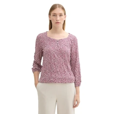 Abbildung von TOM Tailor 3/4 ARM IN Knitteroptik Bluse, Damen, Größe: Small, Organic berry dot design