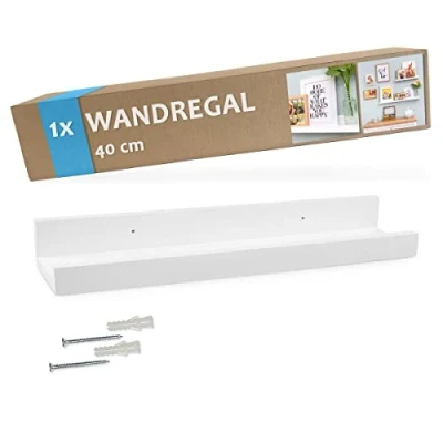 Abbildung von PHOTOLINI Wandregal stabiles MDF Holz Weiß 40 cm, Schweberegal, modernes Design, Bilderleiste für Fotos, Poster &amp; Deko Objekte zur flexiblen Gestaltung, U Form, einfaches Anbringen