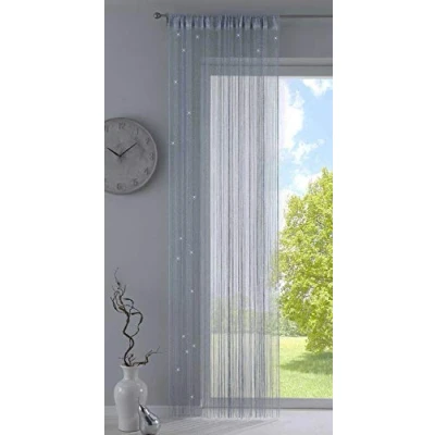 Abbildung von Fadengardine, HxB 250x140 cm, Grau Lurex mit Tunneldurchzug und eingenähtem Kräuselband, geeignet für Gardinenstangen Gardinenschienen Fadenvorhang Fadenstore Raumteiler, 20303CN